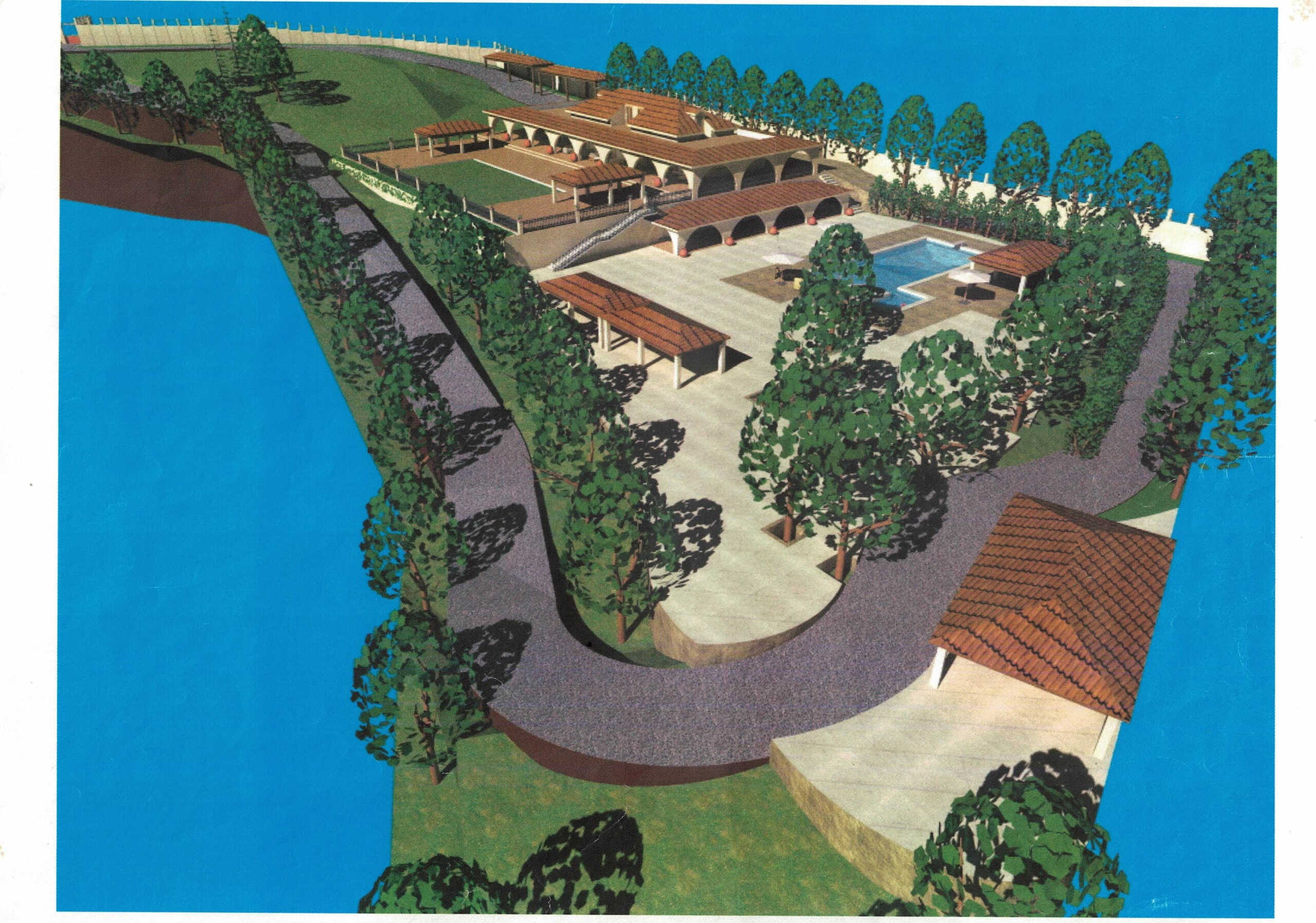 Giardino residenziale con piscina e zona relax, progetto di NextCasa, ambiente outdoor moderno con alberi, percorsi e spazi per attività all'aperto, ideale per vivere in armonia con la natura.