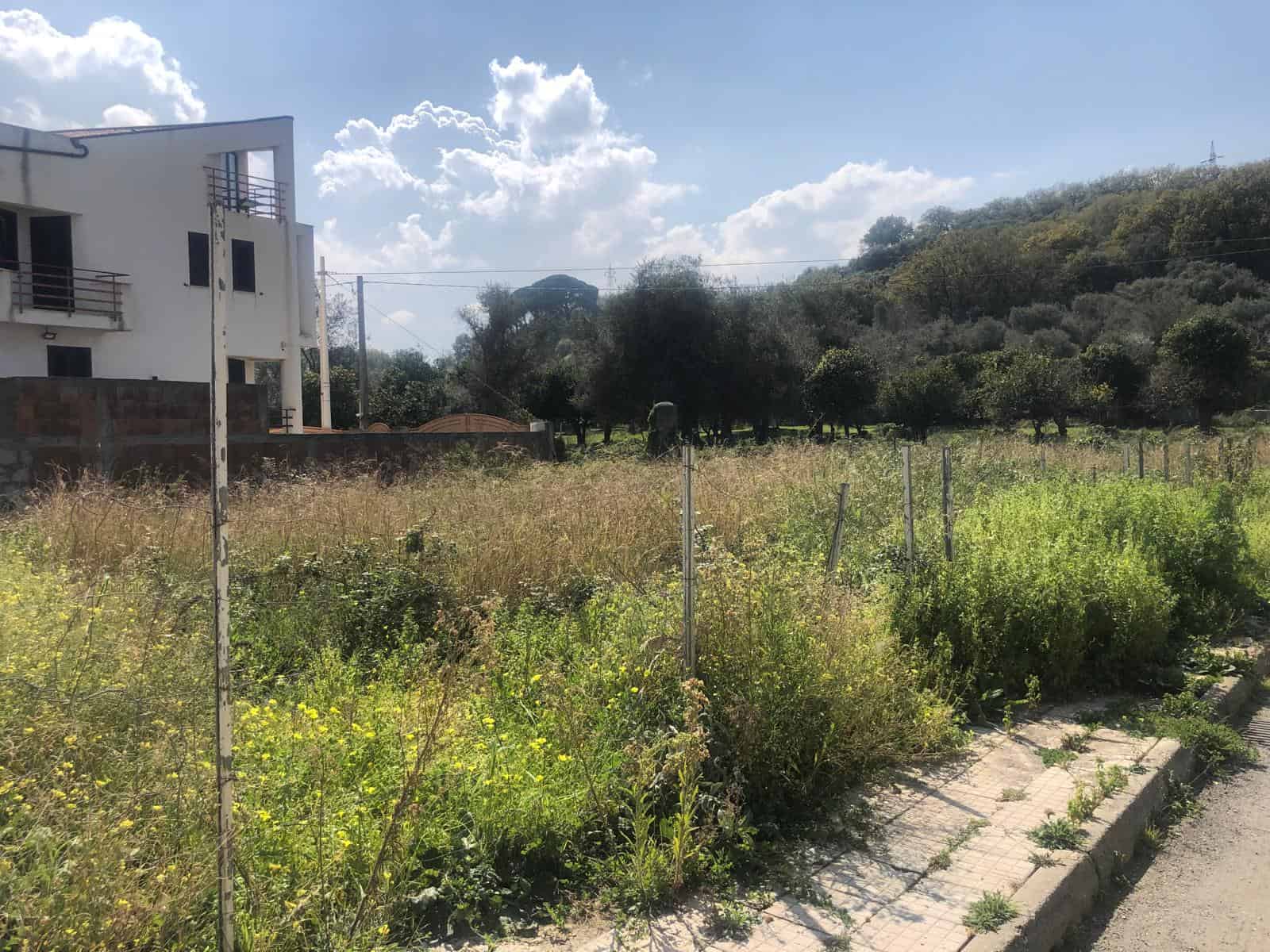 Primo piano di un terreno edificabile con vegetazione naturale e recinzione in filo spinato, ideale per progetti di costruzione o investimento immobiliare in zona tranquilla e panoramica.