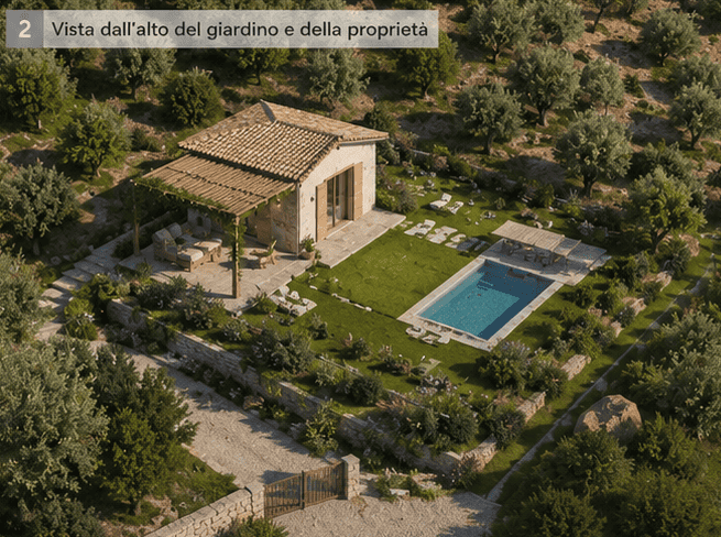 Piscina all'aperto e giardino ben curato con area relax, vista panoramica sulla natura, casa in stile rustico, ideale per vacanze e momenti di relax immersi nel verde.