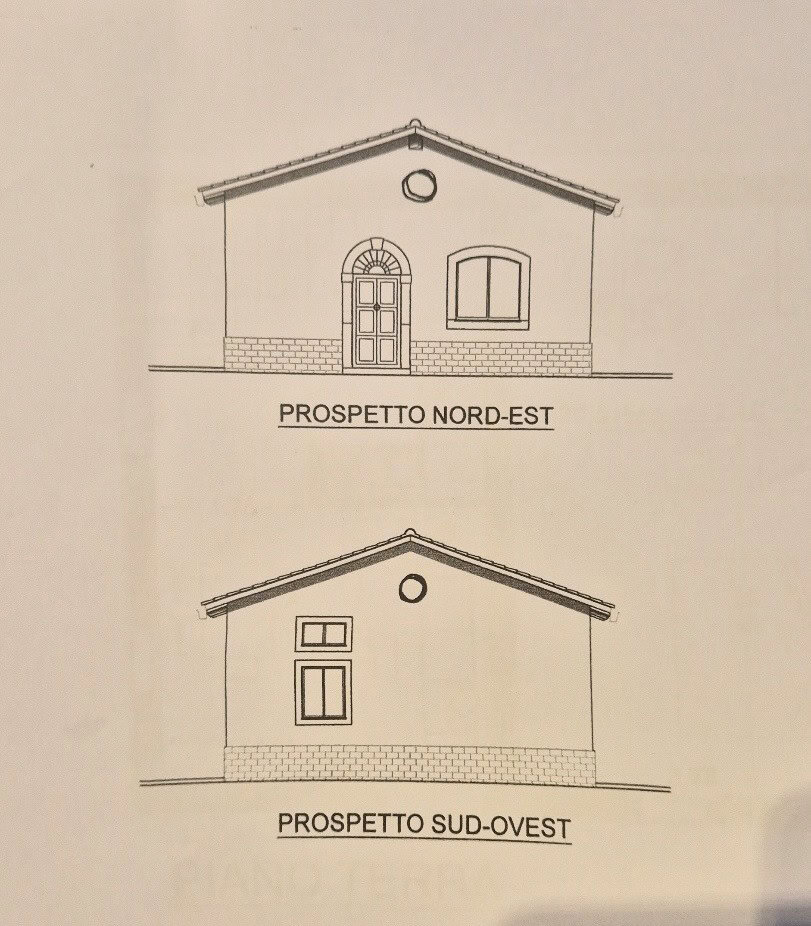 Prospetto architettonico di una casa con vista nord-est e sud-ovest, disegno tecnico dettagliato, ideale per progetti di costruzione o ristrutturazione.