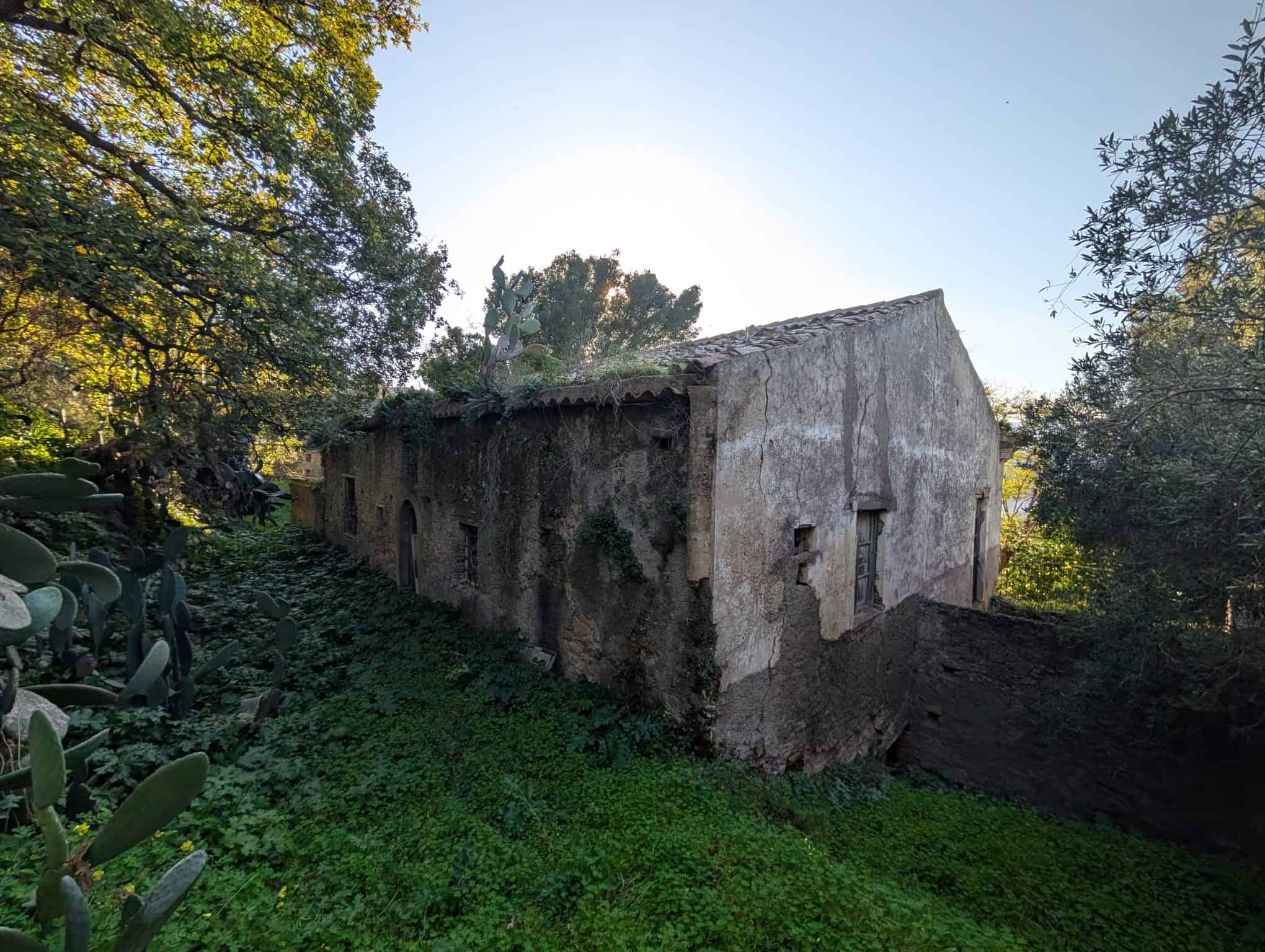 Rudere abbandonato con muri in pietra e vegetazione circostante, in vendita a Patti, Me.