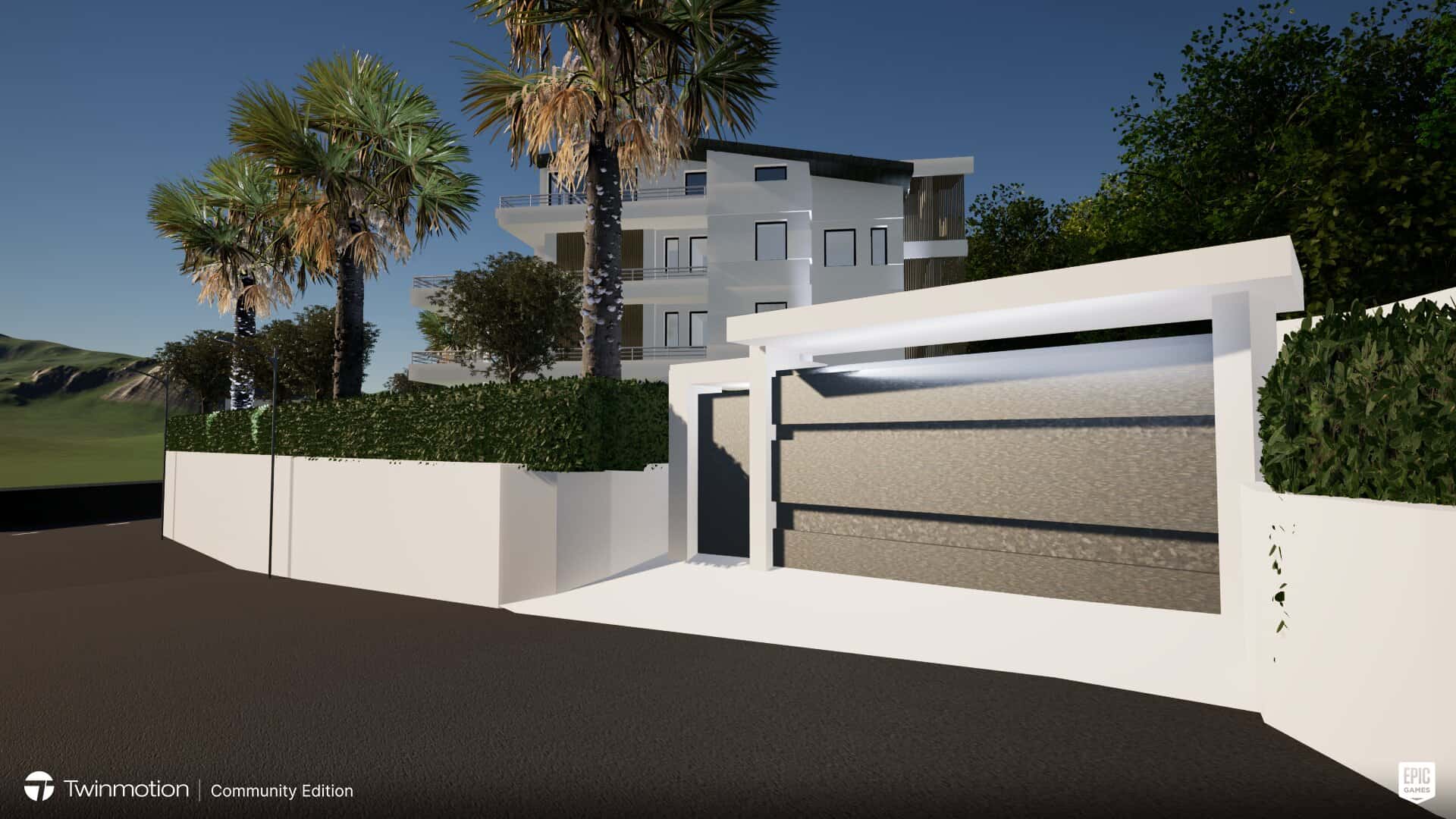 Immagine dell'ingresso di un appartamento in vendita a Capo D'Orlando, con cancello moderno e giardino curato.