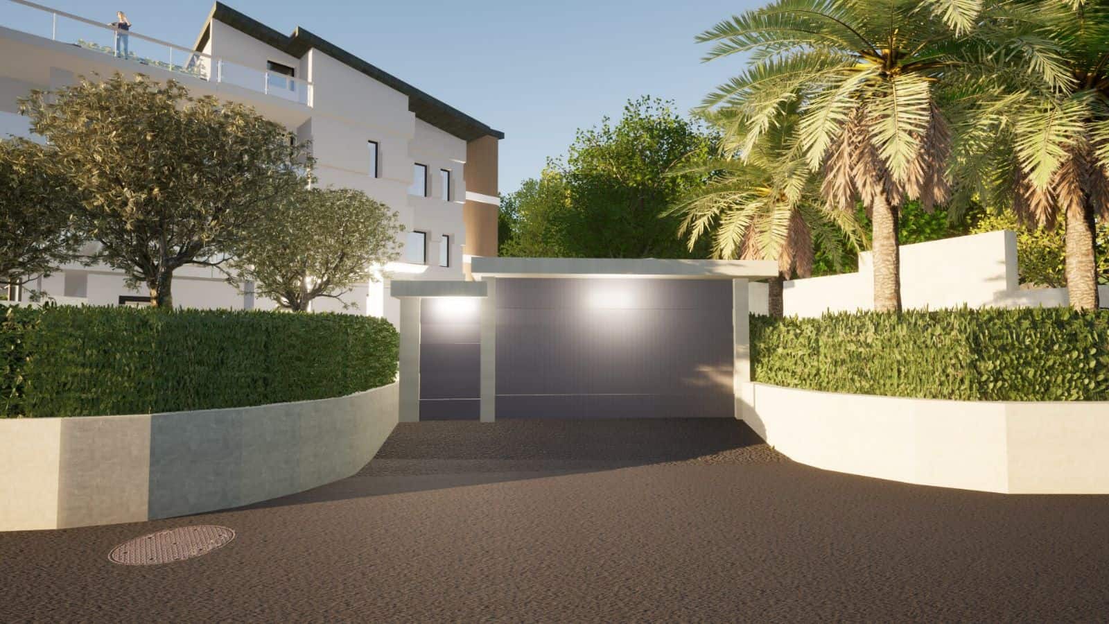 Garage moderno con portone automatico in un complesso residenziale a Capo D'Orlando, ME.