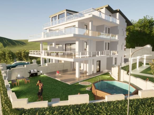 Appartamento moderno con ampie terrazze e piscina a Capo D'Orlando, ME, immerso nel verde.