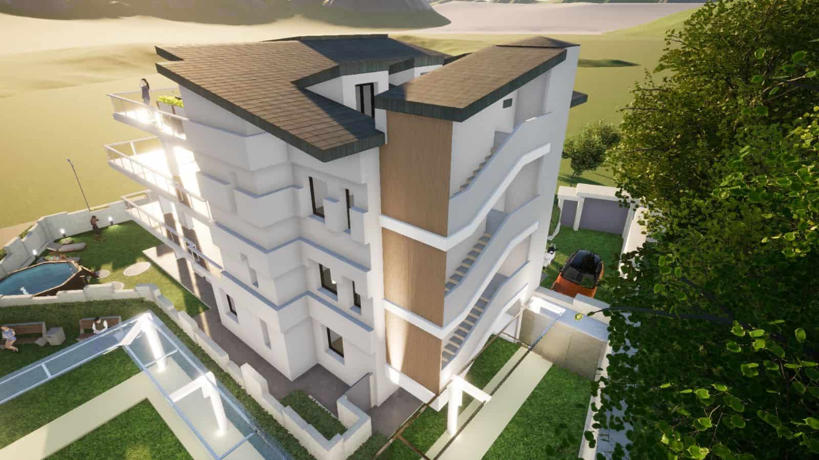 Immagine di un moderno appartamento a Capo D'Orlando, ME, con balconi ampi e design contemporaneo.
